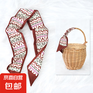 春秋絲巾綁發(fā)帶百搭長條絲巾女飄帶發(fā)飾馬尾絲帶頭飾法式絲巾發(fā)帶 紅色波普 88*6CM