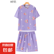 睡衣女夏季短袖短褲可愛休閑夏天2024年新款女士卡通薄款家居服 A06奶牛紫色 XL （建議120-140斤）