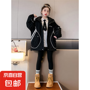 女童外套秋冬裝2025新款洋氣時髦女大童夾棉加厚派克服冬季夾克 LXH-W2313【黑色】春秋款 170cm