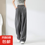 2025新款女夏季薄款腰垂感休閑舒適百搭冰絲寬松褲小個(gè)子拖地長(zhǎng)褲 灰色-高個(gè)子 XL