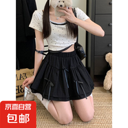 溫柔風a字半身裙女夏季時尚蝴蝶結(jié)蛋糕裙胖MM顯瘦包臀短裙子 黑色 XL