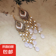 波西米亞水滴羽毛米珠流蘇耳環(huán)小眾情人節(jié)禮物耳墜輕奢民族風(fēng)耳飾 8#耳鉤-金色-白色