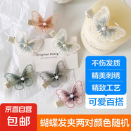 森系少女網(wǎng)紗刺繡蝴蝶發(fā)夾優(yōu)雅發(fā)卡夾子韓國頭飾邊夾發(fā)飾鴨嘴夾 網(wǎng)紗蝴蝶鴨嘴夾2對-顏色隨機
