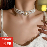 復(fù)古長款珍珠項鏈韓國簡約氣質(zhì)設(shè)計鎖骨鏈網(wǎng)紅個性新款項墜項飾女 #3項鏈。金色三層珍珠