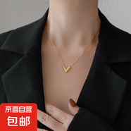 鑲鉆人造水晶款樹脂圓圈項鏈小眾簡約輕奢風鎖骨鏈新款百搭項飾女 66#項鏈-金色字母
