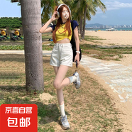 延芮臟粉牛仔短褲女2025夏季新款高腰小設(shè)計(jì)口袋a字顯瘦寬松闊腿 白色 CS2269 M 【95-105斤】