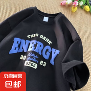 美式復古冰絲短袖t恤男款夏季寬松oversize潮牌高街半袖情侶上衣 黑色T228 M