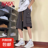 NASA BASE迷彩工裝短褲男士寬松純棉休閑大碼五分褲青少年中褲子 JYF-H33灰色 2XL
