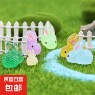 擺件微景觀可愛動物卡通發(fā)光彩色小兔子夜光萌兔園藝植物樹脂配件 隨機色5個裝