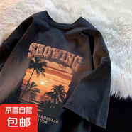 港風100%純棉字母印花短袖t恤男夏季新款寬松百搭ins潮半袖T恤-SL CM31黑色 【單件裝】 3XL 【建議180-205斤】