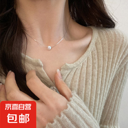 真金電鍍珍珠串珠蝴蝶結(jié)項鏈小眾百搭通勤鎖骨鏈情人節(jié)禮物飾品女 17#項鏈-亮銀色（淡水珍珠）