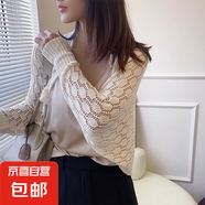 寬松搭配旗袍披肩鏤空薄款外套防曬針織開衫長袖小坎肩女夏季空調(diào) 米色 135-175CM