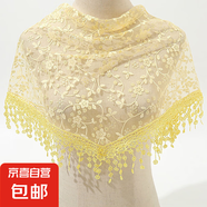 韓版女蕾絲碎花三角巾鏤空透氣包頭紗田園復(fù)古風(fēng)三角披肩防曬頭巾 鵝黃色
