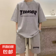 冰絲短袖套裝男t恤加肥加大碼男裝200-300斤夏季肥佬透氣運(yùn)動(dòng)套裝 KP-H41套裝淺灰色 6XL -體重 210-240斤