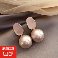 銀針大珍珠圓圈耳環(huán)時尚小眾夸張氣質高級感耳釘法式復古百搭耳飾 3#銀針-粉色珍珠