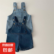 衣念你韓版ins春秋潮搭寶寶牛仔背帶褲潮范嬰幼童連體褲兒童牛仔 深藍(lán)色 80 cm