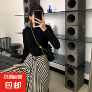 U領(lǐng)純色打底衫女內(nèi)搭春秋季新款修身正肩長(zhǎng)袖t恤女棉質(zhì)基礎(chǔ)款上衣 K701長(zhǎng)袖圓領(lǐng)-黑色 L【100-110斤】