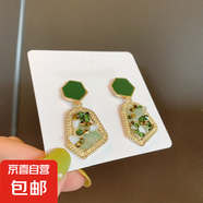 S925銀莫蘭迪法式輕奢天然石頭耳環(huán)宮廷復(fù)古風(fēng)祖母綠耳釘耳墜飾品 蘭迪法式輕奢復(fù)古耳釘-綠色