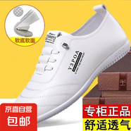 男士皮鞋商務(wù)休閑防臭鞋防滑耐磨一腳蹬白色駕車鞋子 白色【軟皮】 42【標準皮鞋碼】