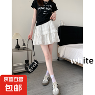 纖怡嬌遮肉a字短裙女2025新款白色半身裙短款高腰顯瘦百褶蕾絲蛋 白色 S 建議體重 【70-95斤】