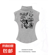 純欲風(fēng)辣妹設(shè)計感正肩棉質(zhì)半高領(lǐng)T恤女夏季新款收腰顯瘦短款上衣 1011煙灰色 S 【建議80-90斤】