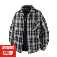 格子襯衫男裝韓版潮流休閑青少年情侶襯衣服時(shí)尚帥氣百搭磨毛外套 1XM21-CS2511黑色 2XL