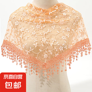 韓版女蕾絲碎花三角巾鏤空透氣包頭紗田園復(fù)古風(fēng)三角披肩防曬頭巾 桔色