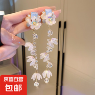 銀針流蘇花朵花卉長款仙女款耳墜耳釘女度假風(fēng)小眾手作夸張耳環(huán)女 19#銀針-白色水晶花朵