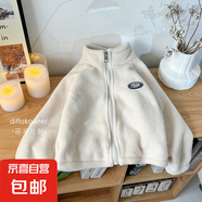 新款兒童雙面絨外套秋冬季寶寶保暖防風(fēng)立領(lǐng)拉鏈衫男女童加絨百搭 雙面絨-鴿子白外套 150cm