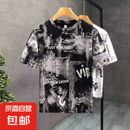 潮牌t恤男夏季寬松印花半袖體恤男款潮流衣服男裝上衣短袖體恤衫D 牛極人D33黑色 XL