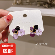 銀針韓國東大門貓眼石送女友禮物花朵耳環(huán)甜美耳釘復(fù)古設(shè)計感耳飾 1#銀針-紫色花朵