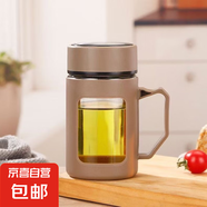 玻璃水杯商務(wù)杯大容量男女生帶蓋泡茶飲水禮品杯家用把手杯 咖色 500ml 1只