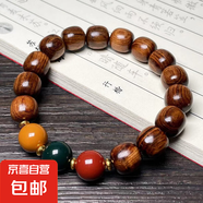 黑花梨名木手串男款手鏈女款佛珠手串文玩手串藏式桶珠飾品配飾 11x12mm圓三色老型珠手串