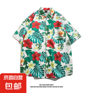 港風(fēng)復(fù)古夏威夷冰絲襯衫男夏季日系潮流夏季短袖情侶沙灘花襯衣潮 5108白色 2XL