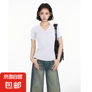 V領(lǐng)短袖t恤女2025夏季修身顯瘦v領(lǐng)打底衫內(nèi)搭純色百搭辣妹上衣 V領(lǐng)短袖T恤白色 XL