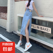 側(cè)開叉牛仔半身裙女春夏新款復(fù)古高腰顯瘦a字百搭中長款包臀裙潮 藍(lán)色 MY-5332 L