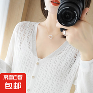 錦裳淑V領(lǐng)針織開衫女薄款上衣時(shí)尚外搭披肩防曬衫 JYS857 米白 均碼 適合體重80-125