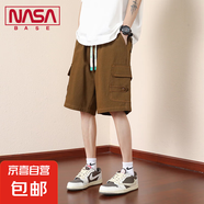 NASA BASE短褲男夏季寬松大碼五分褲美式潮流胖子運(yùn)動中褲休閑褲 JYF-K303棕色 XL