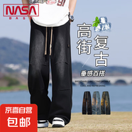 NASA BASE美式高街多口袋工裝牛仔褲男款春秋夏季寬松直筒闊腿男 JYF-2583黑色 XL