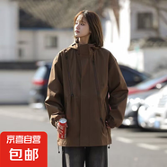 vintage美式?jīng)_鋒衣外套女秋冬款2025新款棕色連帽工裝夾克棒球服 綠色 5XL