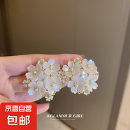 銀針大珍珠圓圈耳環(huán)時尚小眾夸張氣質高級感耳釘法式復古百搭耳飾 32#銀針-白色珍珠花朵