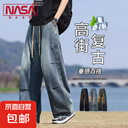 NASA BASE美式高街多口袋工裝牛仔褲男款春秋夏季寬松直筒闊腿男 JYF-2583藍(lán)色 L