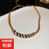 歐美金屬重工設計項鏈復古經(jīng)典條紋鎖骨鏈頸鏈新潮鑲鉆奢華項飾女 項鏈-金色
