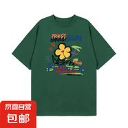 220克純棉時尚明星同款花卉印花短袖t恤女新款小眾設(shè)計感上衣B701 墨綠色 2XL