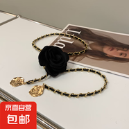小香風山茶花腰鏈配飾女高級感氣質花朵鏈條腰帶裝飾配連衣裙 黑色 【109cm】 1個