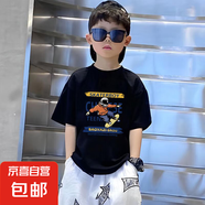 男童夏季短袖t恤2025新款大童半袖體恤薄款兒童男孩純棉夏裝潮牌 黑色 2445 160