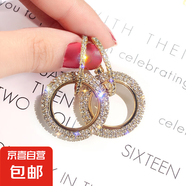 925銀針韓版新款時(shí)尚帶鉆耳環(huán)女 鑲鉆幾何圓圈耳釘歐美簡約耳飾女 玫瑰金耳扣（微鑲）