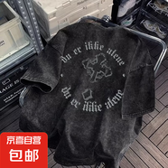 重磅短袖t恤男夏季美式復古潮牌做舊水洗情侶男裝體恤上衣潮 黑灰色 DS467 XL