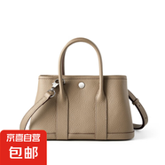 頭層TC牛皮花園包真皮女包2025歐美新款復古水桶包時尚手提女包 淺灰色 禮盒裝3025