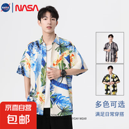 NASALIKE2025夏季薄款漸變色花紋寬松休閑花襯衣日系半袖上衣服 藍椰樹 -NASA-2360襯衫 3XL 【150-170斤】